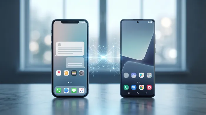 E Smartphone mat digitalen SIM-Kaarten als Hologramm, wat d'Donnéeësécherheet an d'Cloud-Späicherung symboliséiert.